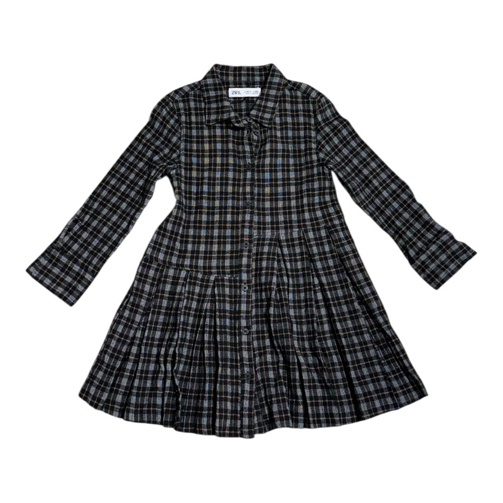 Zara Girls Plaid Shirt Dress Size 8–9 Flannel Button Front Long Sleeve Fall - Picture 3 of 10